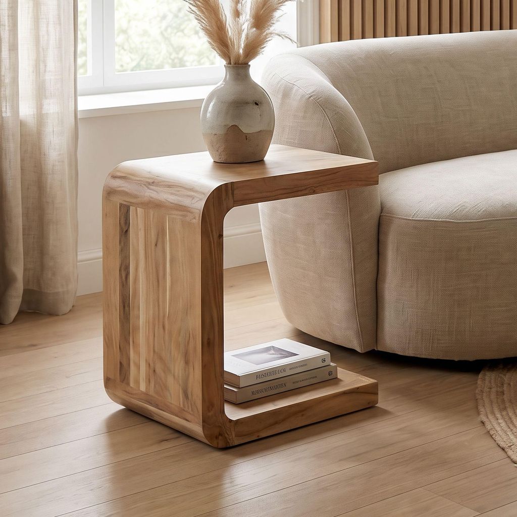 Table d'appoint WOHNLING, forme en C, en bois d'acacia Image du produit 