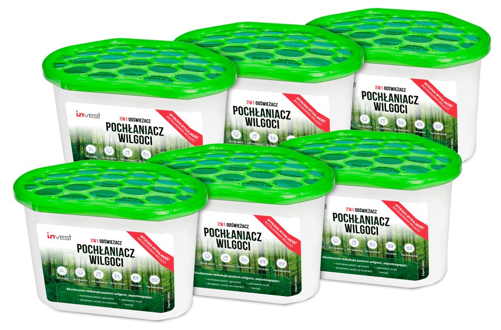 6x Luftentfeuchter inkl. 6x 230g Granulat, klein Raumentfeuchter, Feuchtigkeitsabsorber, Schutz gegen Schimmel & Gerüche, Waldduft