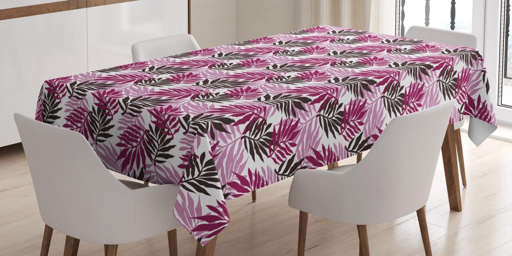 ABAKUHAUS Exotisch Tischdecke, Tropischer üppiger Regenwald-Dschungel verlässt Forest Hawaiian Beach Theme, 140 x 240 cm, Siegel Braun Baby Pink ...