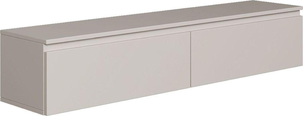 A long, rectangular, wall-mounted TV board with two doors, shown against a white background.