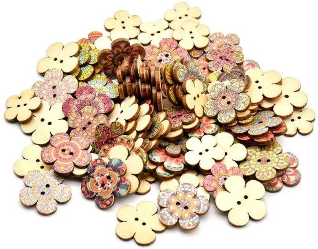 Lot de 100 boutons fleuris colorés 20-25mm imprimés main pour couture