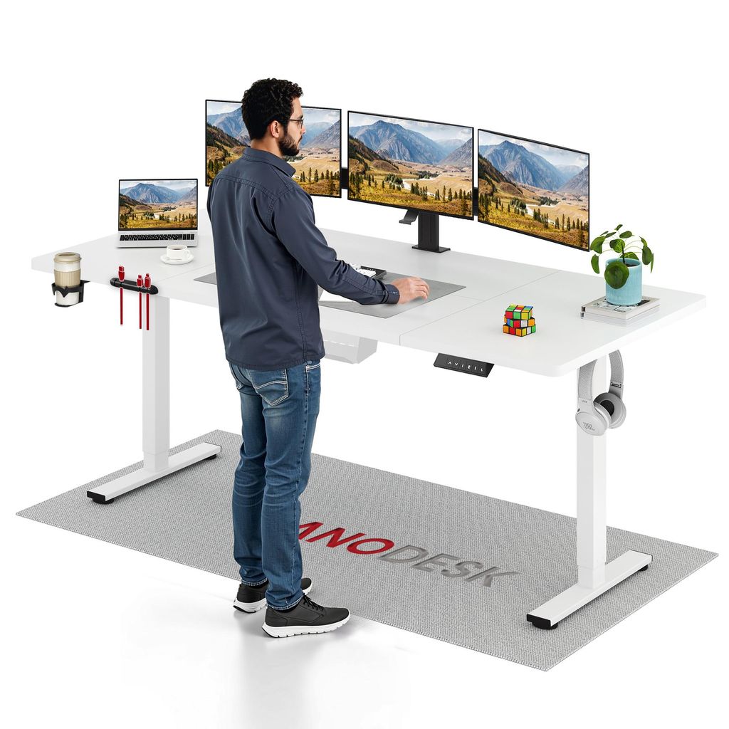 SANODESK QS1 Höhenverstellbarer Schreibtisch 200x80cm elektrisch 4 Memory-Funktion Antikollisionsschutz 70 kg Tragkraft Haken Kabelmanagement (Weiß)