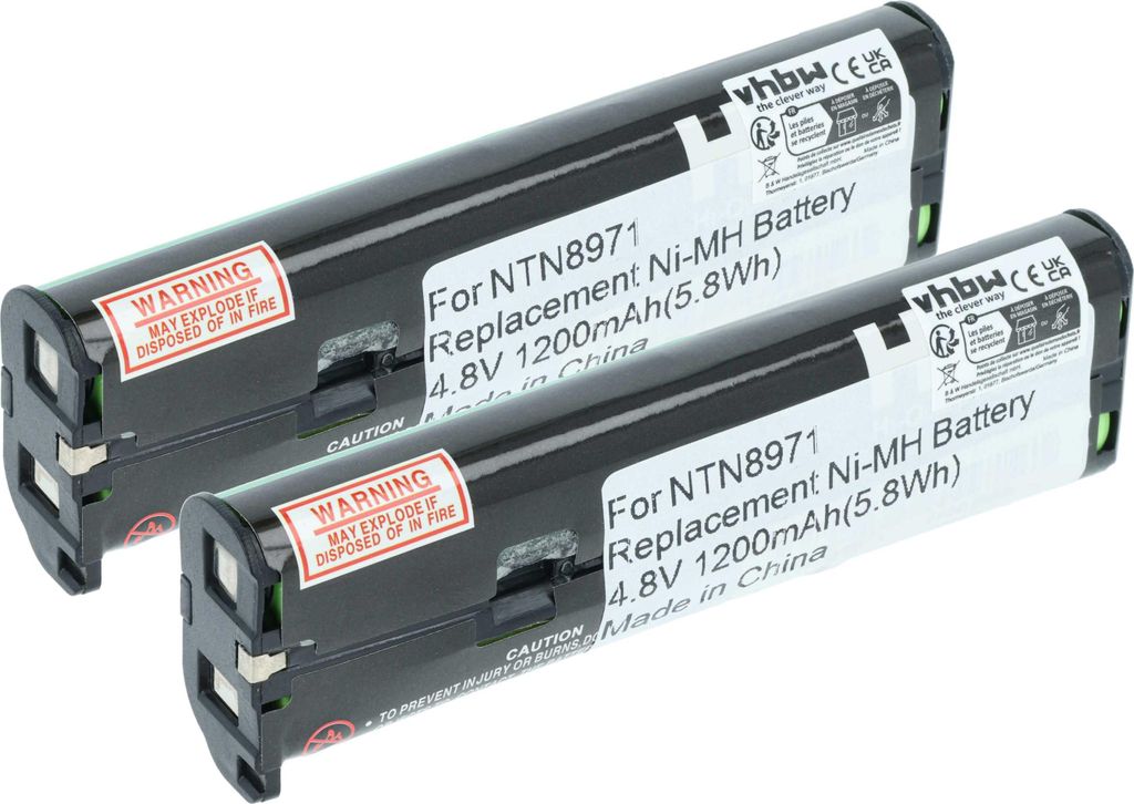 vhbw 2x Akku Ersatz für Motorola NNTN4190, NTN8657, NTN8970A, NNTN4190A, NNTN4190AR, NTN8971 für Funkgerät, Walkie Talkie (1200 mAh, 4,8 V, NiMH)