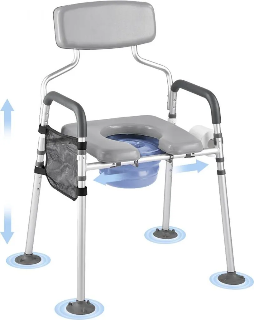 Rehausseur de siege de toilette reglable et chaise de nuit robuste 227kg
