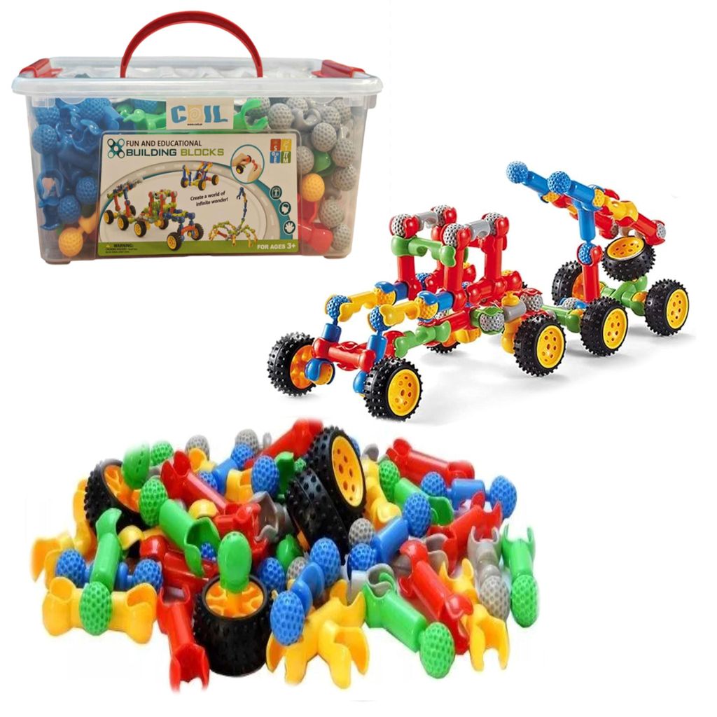 COIL Spielbausteine, Baustein-Set, Verbindungsbausteine, Anschlussblocksatz, Lernspielzeug, Bauspielzeug, für Kinder ab 3 Jahren, Fahrzeuge, 170 T...