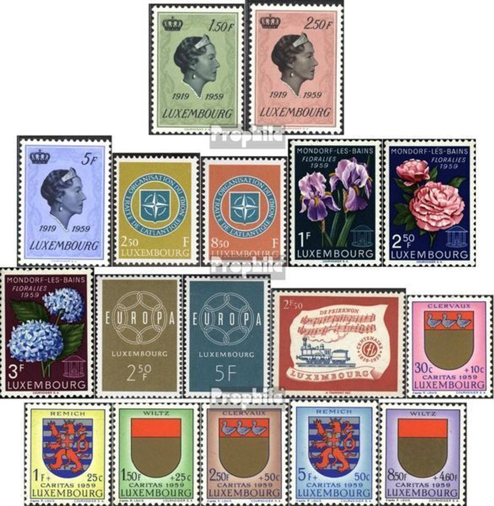 Briefmarken Luxemburg 1959 Mi 601-617 (kompl.Ausg.) Jahrgang 1959 komplett postfrisch Charlotte