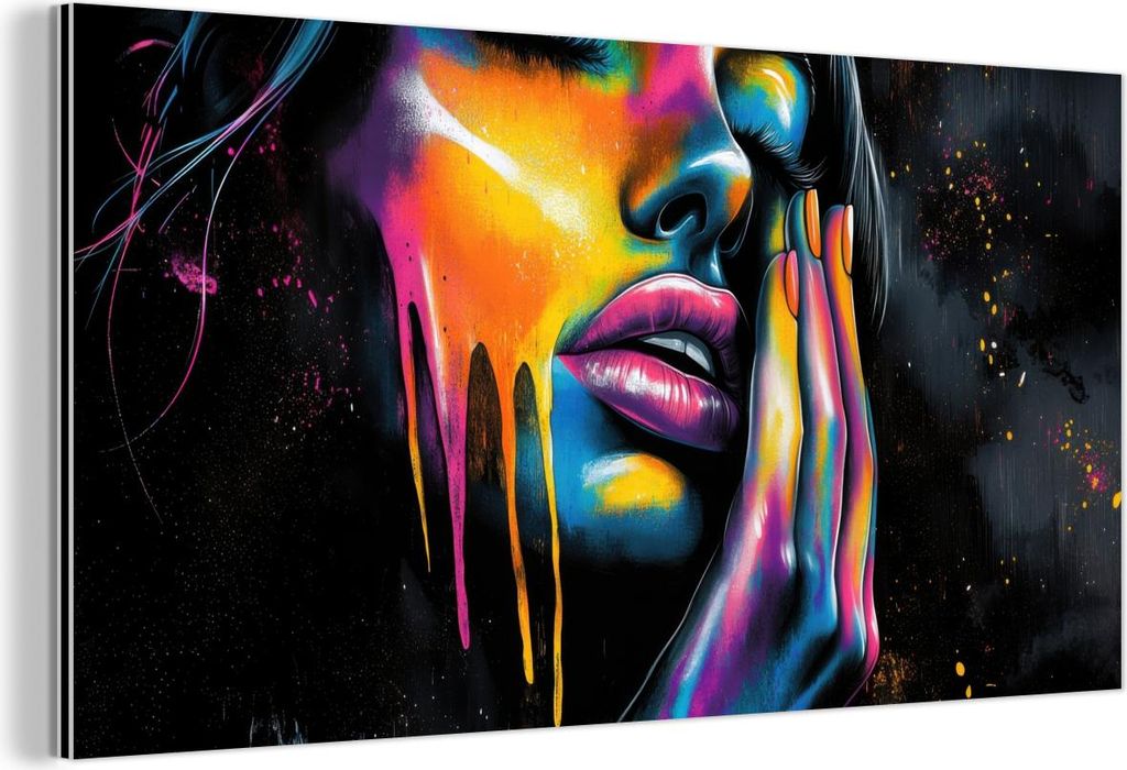 MuchoWow Wanddekoration Metall Metallbild Wandkunst 40x20 cm Frau - Gesicht - Farbe - Künstlerisch MuchoWow Aluminium Gemälde - Bild - Aluminium