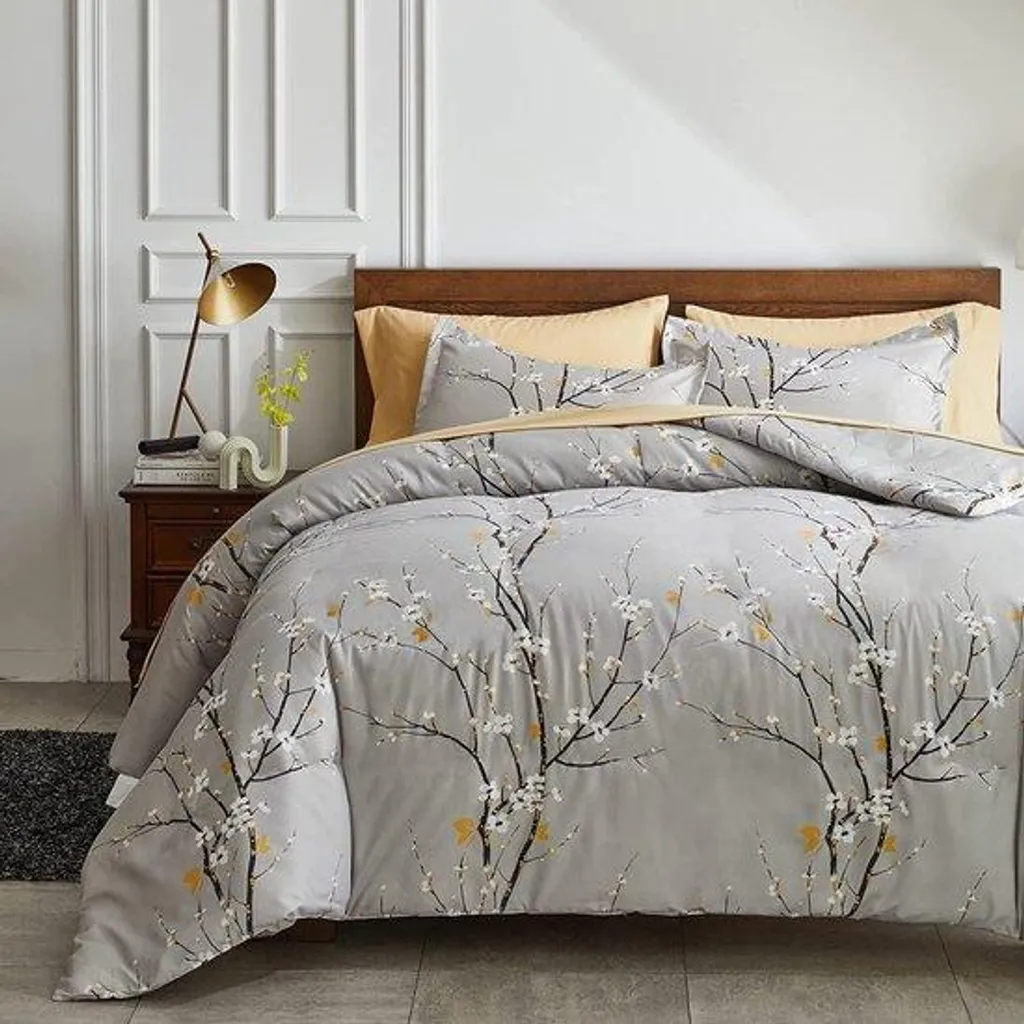 Parure de couette anti-plis 135x200 cm motif feuilles pour un lit toujours net