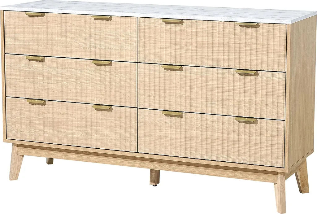 Commode à 6 Tiroirs SucceBuy Design Moderne en Bois Clair 137cm