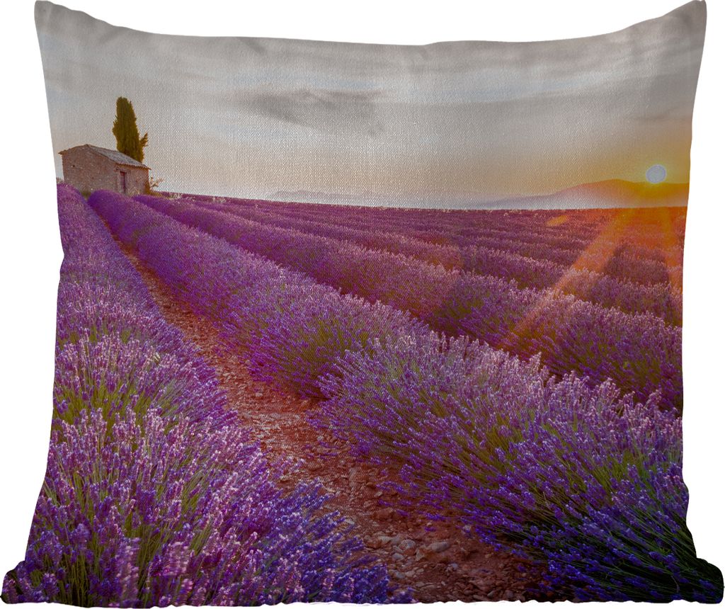 MuchoWow Outdoor Kissen - Lavendel - Sonnenuntergang - Blumen - Lila - 60x60 cm - Wetterfest - Lounge Kissen - Dekoration - Schlaf Kissen