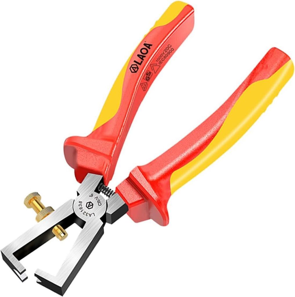 Abisolierzange mit Öffnungsfeder, 170 mm Electric Zange für Elektriker, Isoliert Seitenschneider Universal Verchromt Abmanteln VDE (38552)