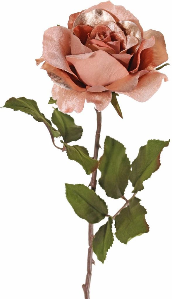 Top Art Kunstliche Blume Rose Glamour - lachsfarben mit Gold - satiniert - 61 cm - Kunststoffstiel