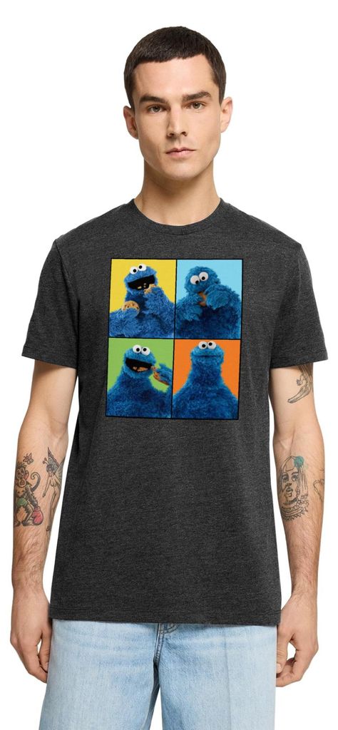 Spreadshirt Sesamstraße Krümelmonster Posen Männer Premium T-Shirt, M, Anthrazit meliert