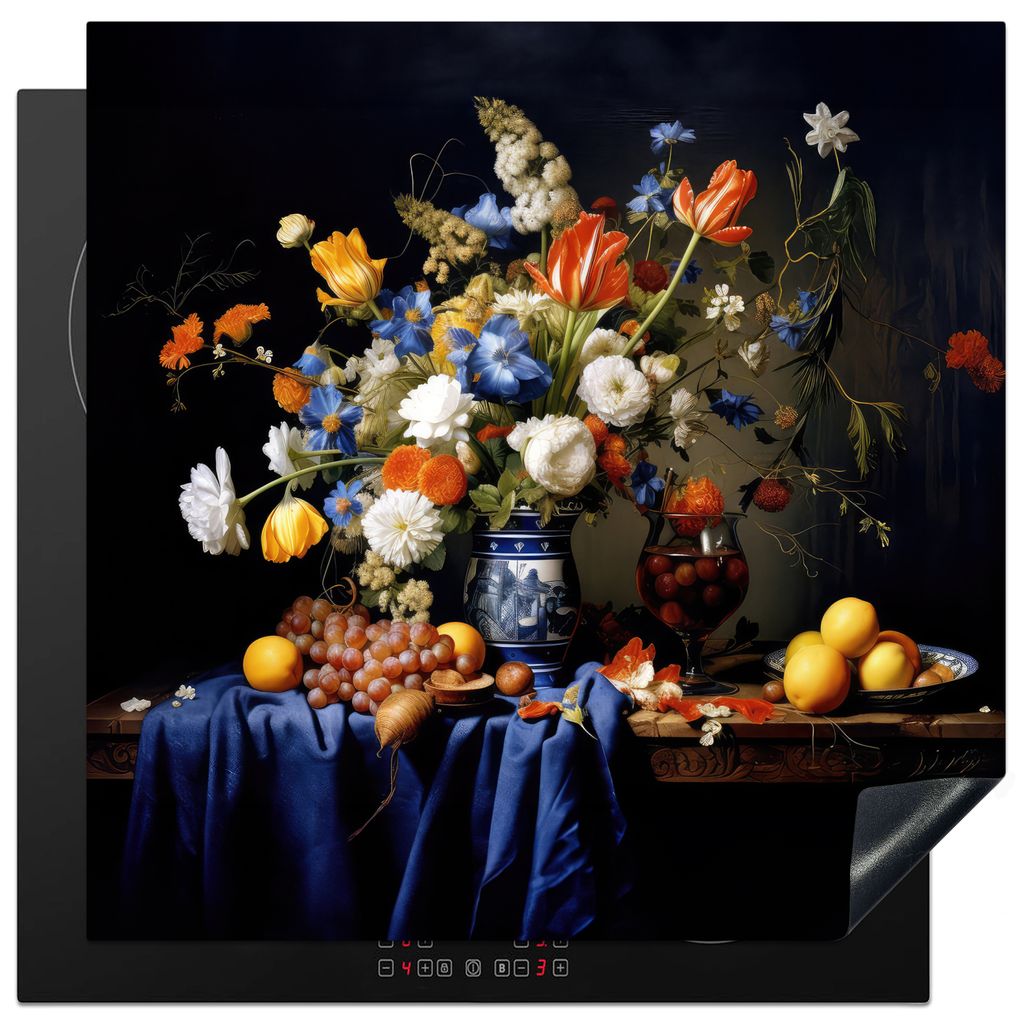KitchenYeah Herdabdeckplatte Blumen - Obst - Stilleben - Niederländisch , 78x78cm, Küche Deko, Glaskeramikkochfeld Herdabdeckung, Abdeckplatte ...