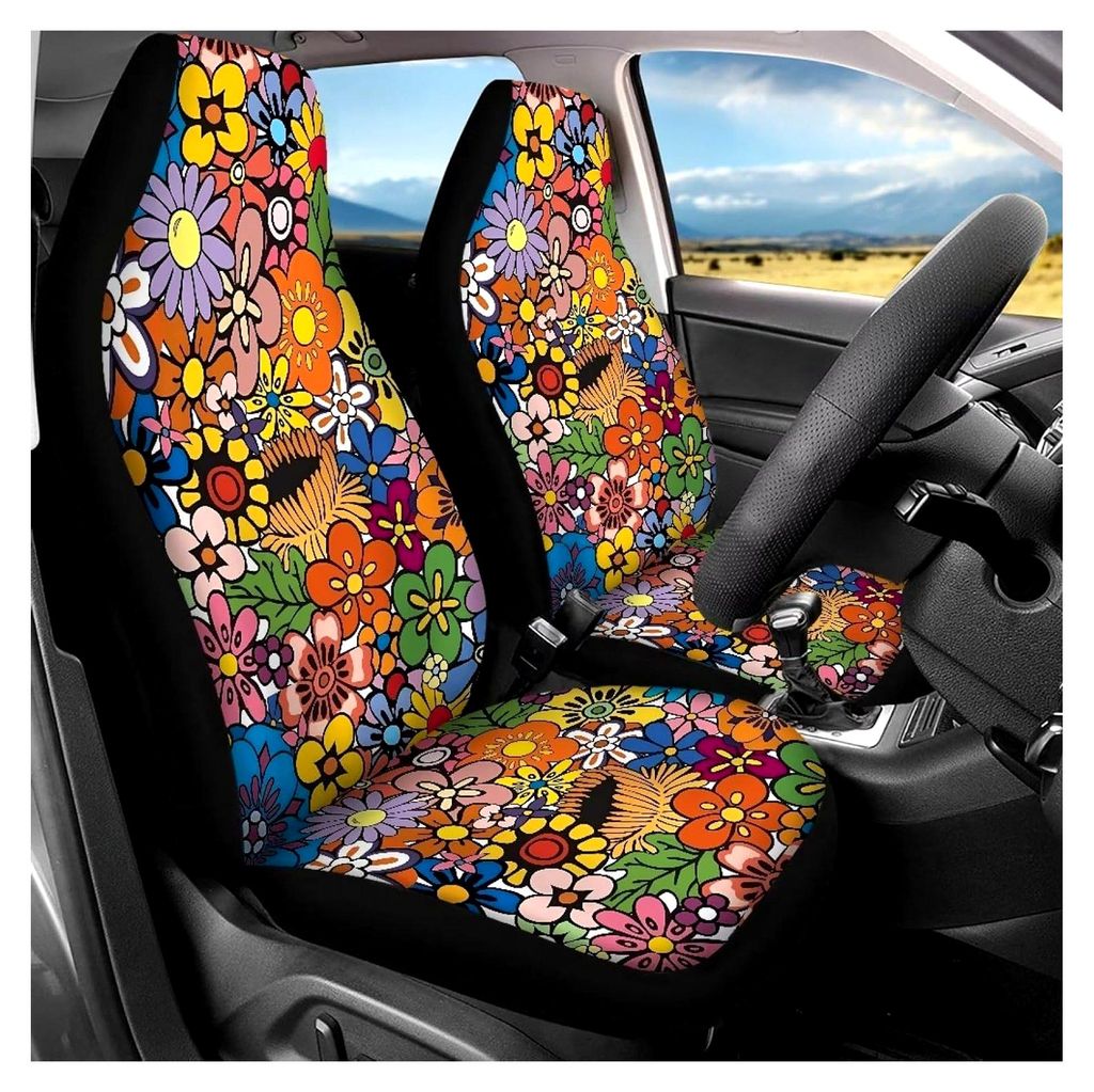 4 STÜCKE Bunte Hippie Blume Auto Hinten Unten Rückenlehne Bank Abdeckungen