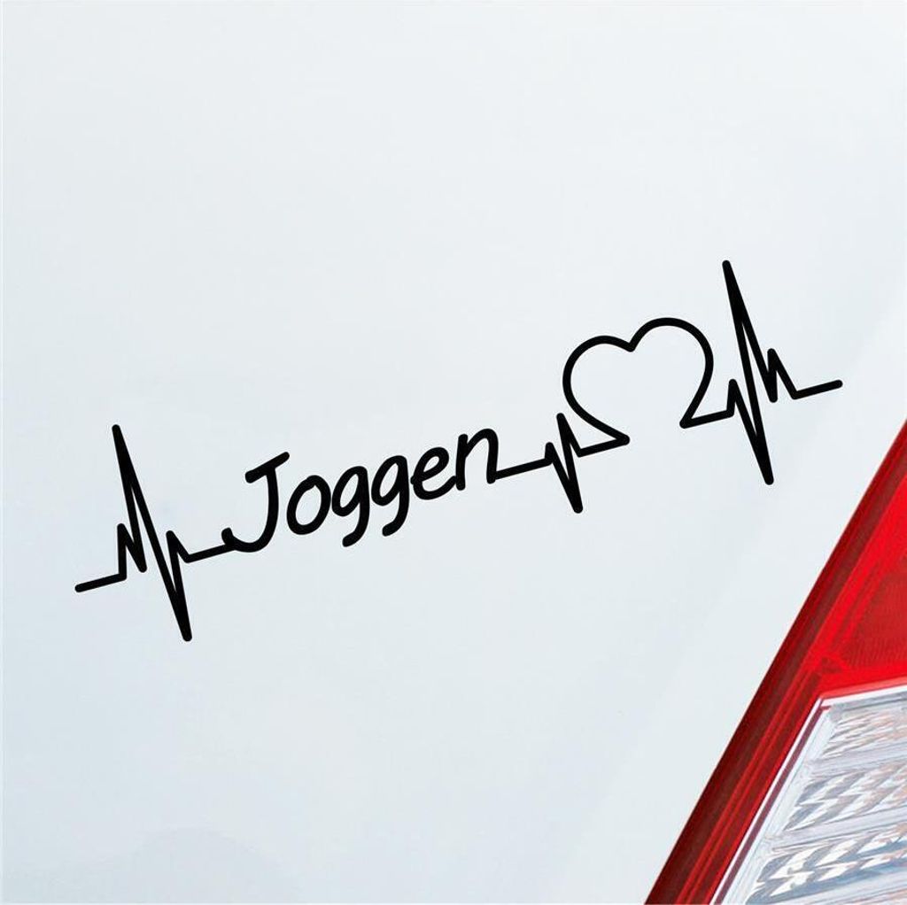 Auto Aufkleber Joggen Herzschlag Laufen Ausdauersport Sport Liebe 19x6 cm Schwarz Glanz Sticker Heckscheibenaufkleber