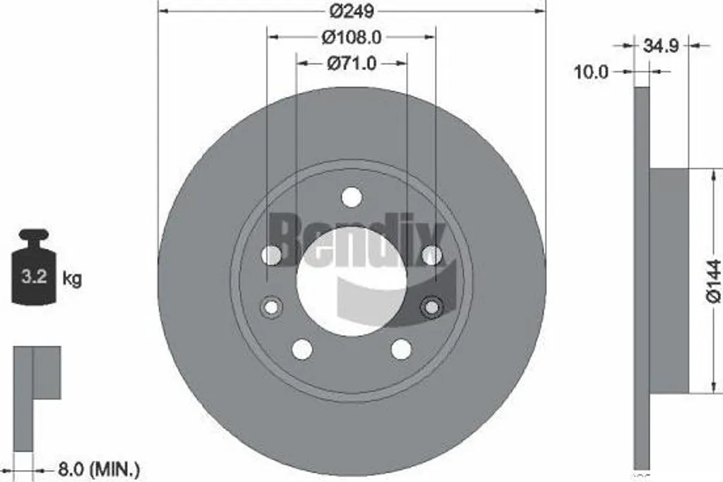 Disque de Frein Bendix BDS1313 Haute Résistance OE 1610761980 pour 308