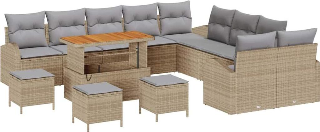 Gartensofa-set mit Kissen 14 pcs Beige Poly-Rattan