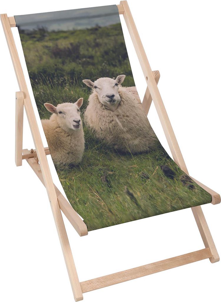 Dreamroots Liegestuhl klappbar Holz, Buchenholz bis zu 130 kg, Sonnenliege klappbar mit 3-stufiger Neigungsregulierung der Rückenlehne, Sheeps Life