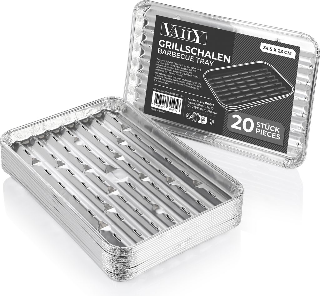 Vaily Alu Grillschalen Grillpfanne 20er Pack - Tropfschale Aluschale 34 x 23 cm