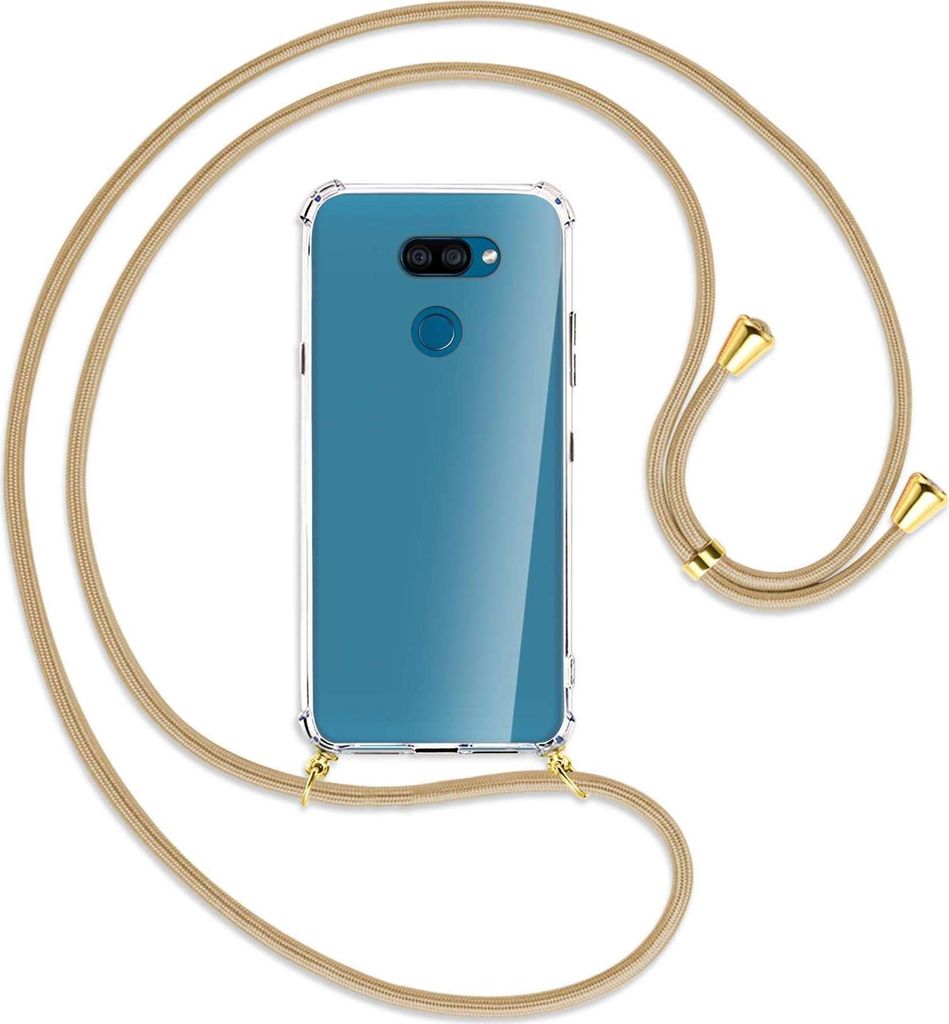 Handykette Backcover-Schutzhülle mit Band (Metall goldfarben) für LG K40S LMX430 - caramel