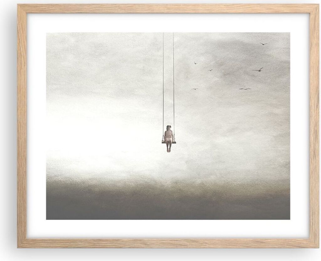 Gerahmtes Poster - Rahmen in heller Eiche - Schwingen rein Wolken - 50x40 cm - Wand Bild - Wanddeko - Wandbilder - Kunstposter - Wandposter - Bilde...