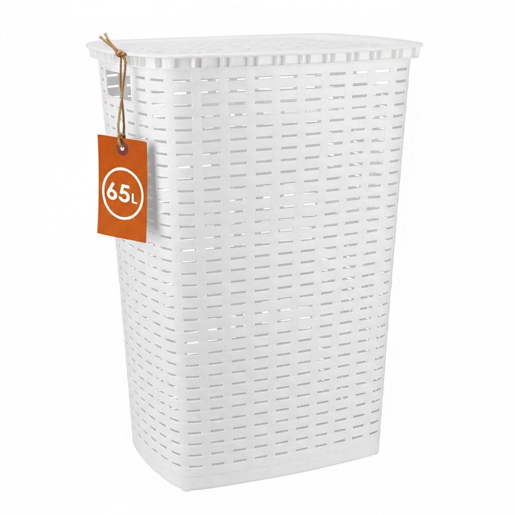 Rattan Wäschekorb 65 Liter mit Klappdeckel - Farbe: Weiß Produktbild 