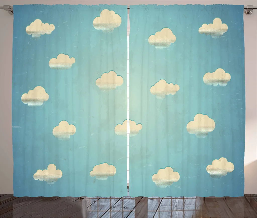 ABAKUHAUS Tenda rustica Wolke, design vintage, tenda con passanti e ganci per camera da letto, 280 x 245 cm, avorio e azzurro
