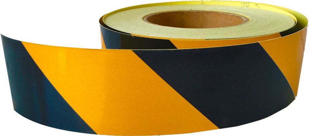 UvV-Warnmarkierungsband selbstklebend Vollreflektierend 45,7 m(schwarz/gelb schraffiert) linksweisend