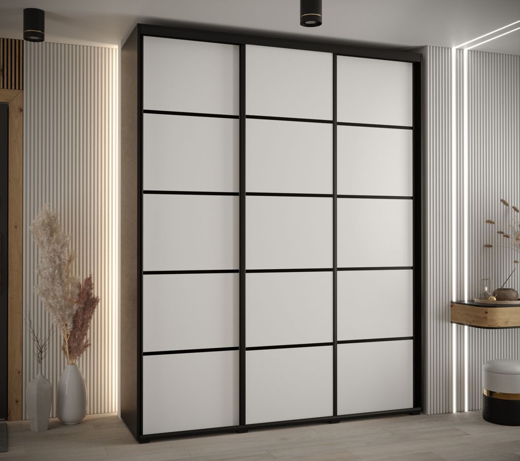 Kleiderschrank YVONA 4 - 200/45 cm, schwarz/weiß/schwarz