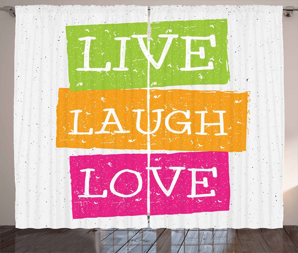 ABAKUHAUS Zitat Rustikaler Gardine, Leben Lachen-Liebe Vibrant, Schlafzimmer Kräuselband Vorhang mit Schlaufen und Haken, 280 x 245 cm, Lime Green...