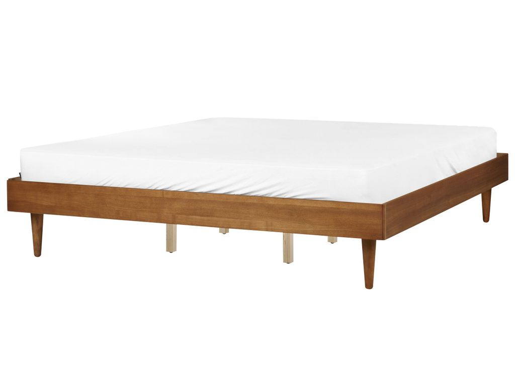 BELIANI Bett Braune Esche Gummibaumholz mit Lattenrost 180 x 200 cm Ohne Kopfteil Rustikaler Stil Schlafzimmer Ausstattung Doppelbett Bettrahmen