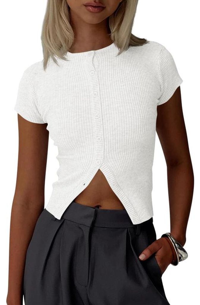 Kurzarm-Cardigan für Damen, Rippstrick, schmale Passform,Größe:XL