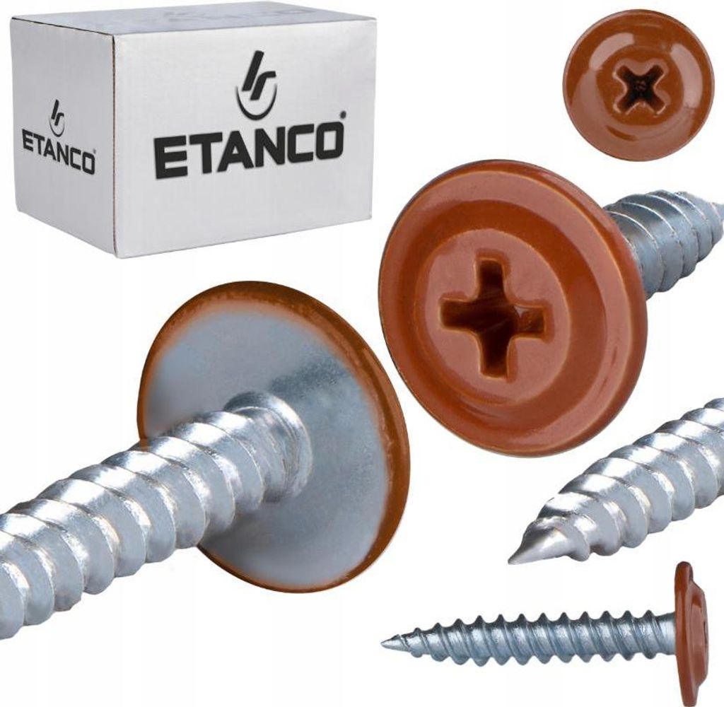 ETANCO GM-S selbstschneidende Blechschrauben Flachkopf RAL 8004 Kupferbraun 4,2 x 14 mm 250 Stk.