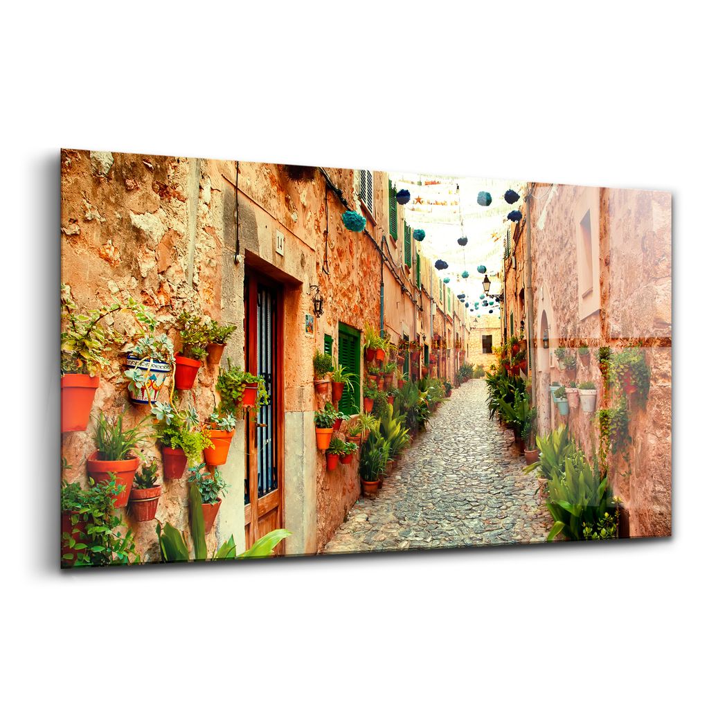 Glasmalerei - dekorative Malerei - moderne Malerei - 100x50 - Straße in Valldemossa Dorf
