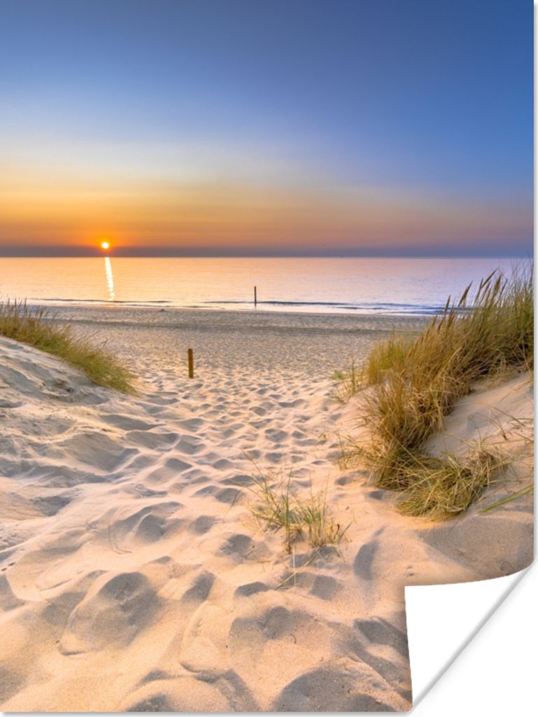 MuchoWow Poster Düne - Sonnenuntergang - Horizont - Strand - Gras 120x160 cm - Wandbilder