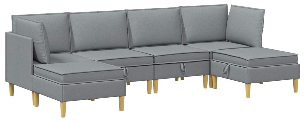 vidaXL Wohnzimmergarnitur mit Kissen mit Speicher 6 pcs Hellgrau Stoff