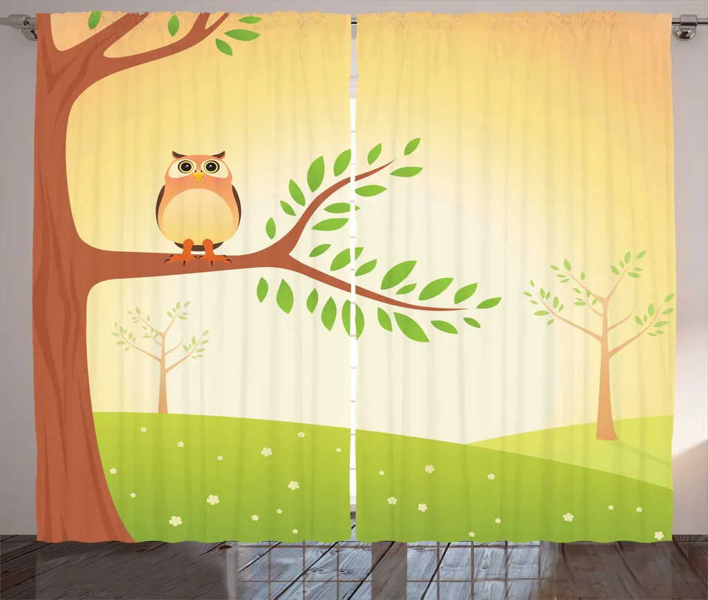 Rideaux de Salon avec Boucles et Crochets 280x225 cm à Motif Hibou Sage