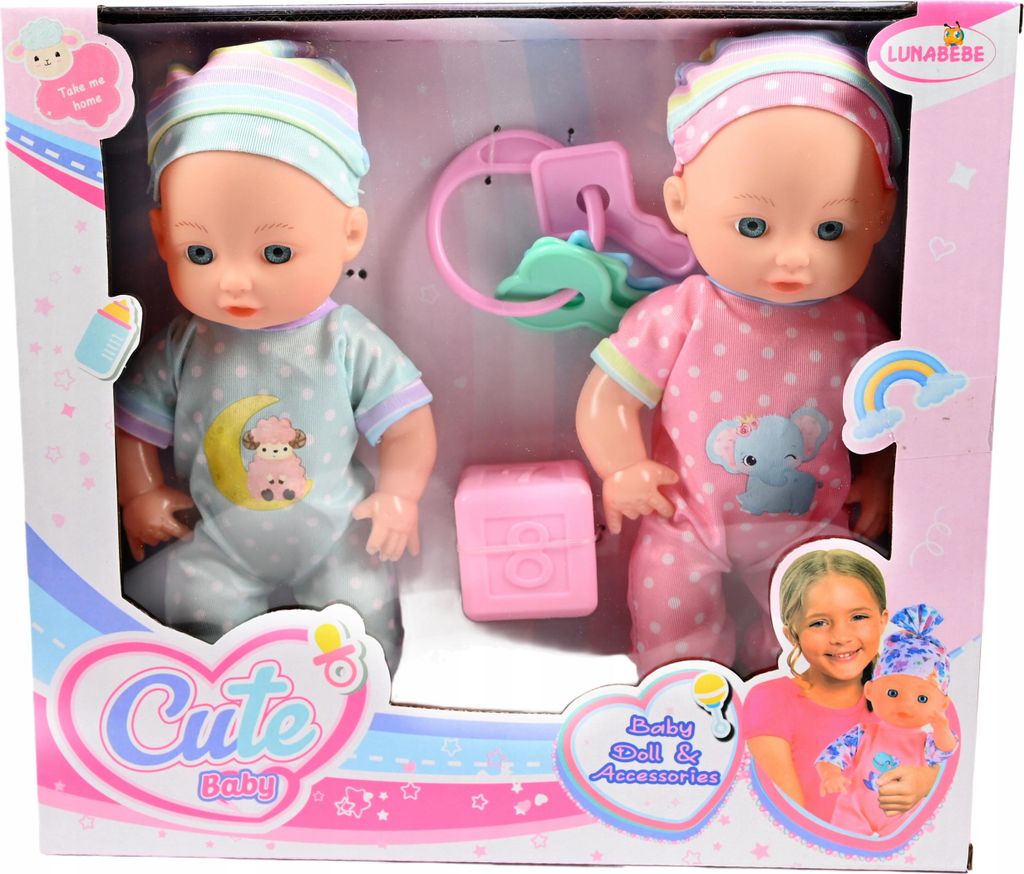 Süßes Babypuppen Set 3-teilig - Realistische Neugeborene im Strampler - 23cm Groß