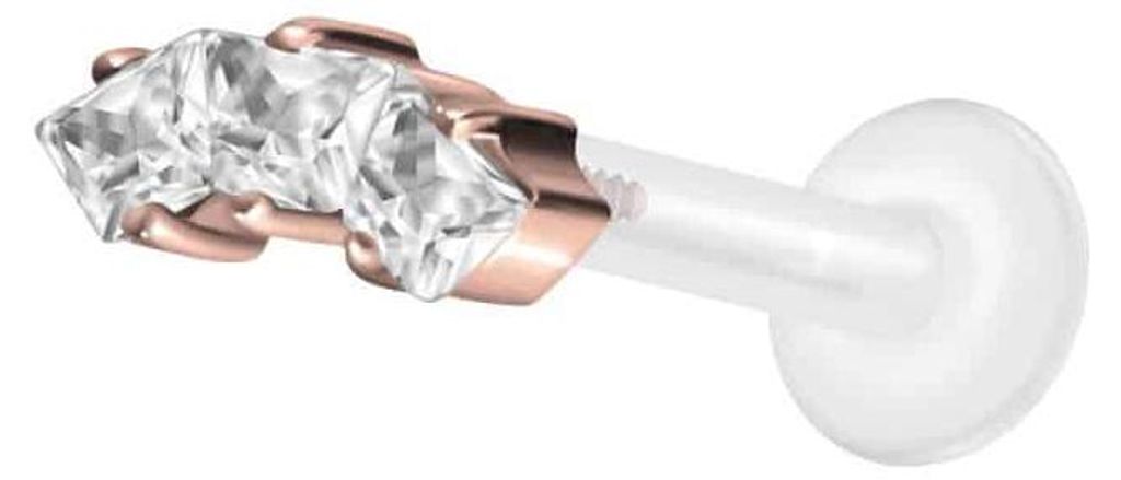 Ohrpiercing, Nasenpiercing PTFE Labret mit Innengewinde + Titan-Aufsatz EINGEFASSTE KRISTALLTRAPEZE RoséGold Stablänge: 6mm | Stabstärke: 1,6mm ...