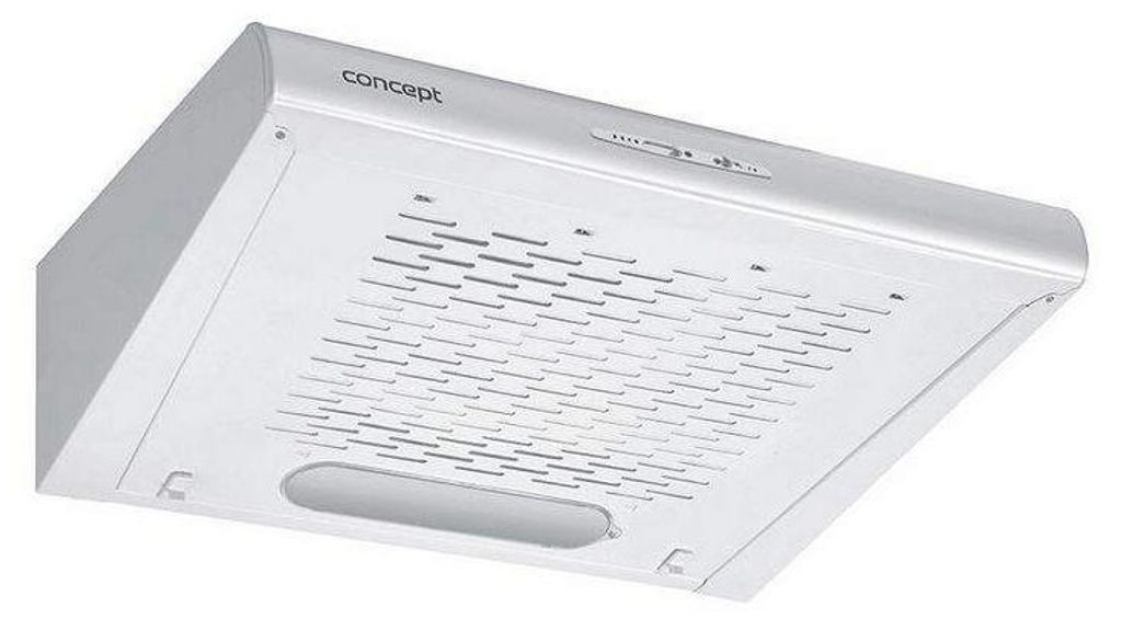 A white kitchen range hood against a white background.