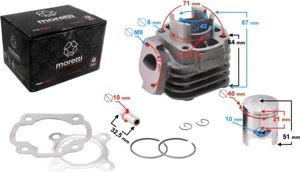 Kit Cilindro 50cc Moretti 1PE40QMB 2T Aria Spinotto 10mm Scooter