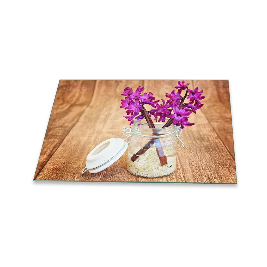Tagliere Vetro 80x52 Copri Piano Induzione Ceramica Fiori Viola