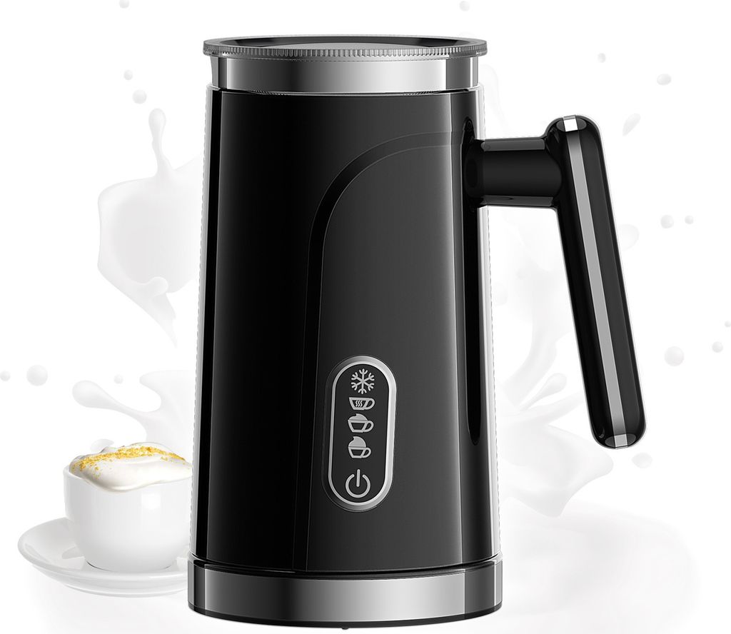 Milchaufschäumer, 4-in-1 elektrischer Milchaufschäumer für heiße und kalte Milch、Latte、Schaum、Cappuccino und heiße Schokolade, Schwarz