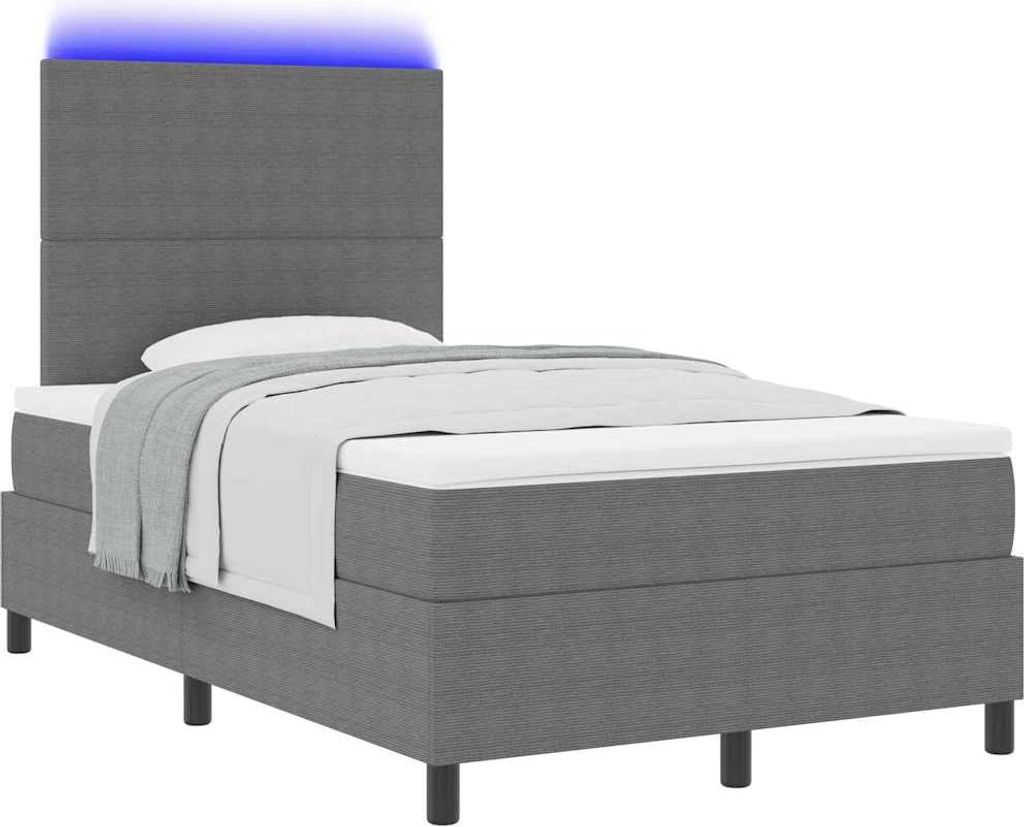 LED Boxspringbett Hellgrau und Weiß 120 x 190 cm Cordstoff