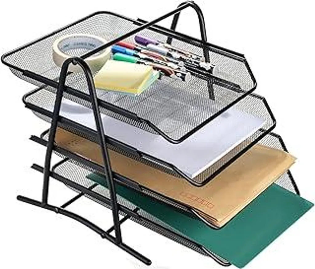 AGPTEK Organizer Scrivania 4 Livelli Maglia Metallica A4 Nero