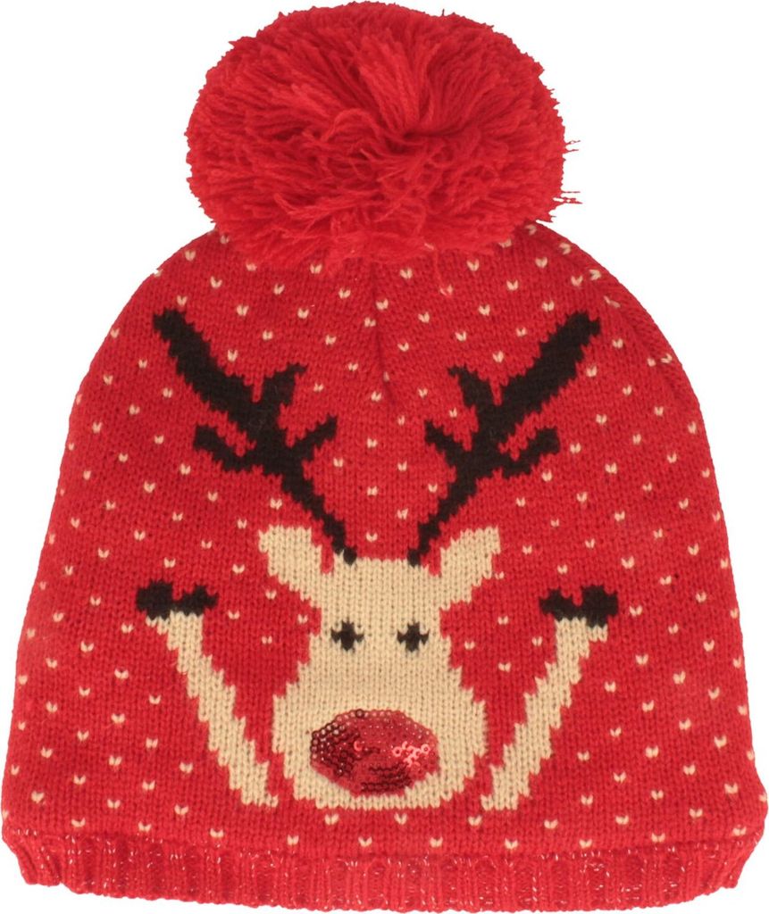 Kinder Strickmütze mit Bommel & Rentier-Motiv von Hut-Breiter