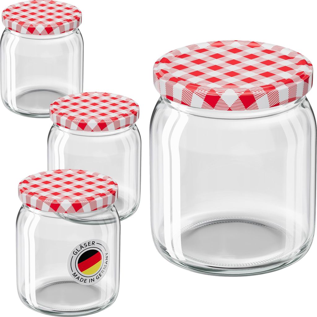 100x WELLGRO Einmachgläser 400ml Schraubdeckel TO82 rot Produktbild 