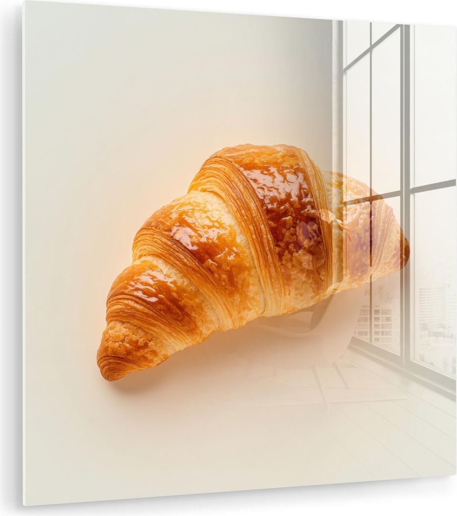 MuchoWow Glasbilder - Bilder auf Wandbild - Foto auf Glas Croissant - Brot - Beige 30x30 cm Wanddekoration aus Glas - Acrylglasbild - Acrylbilder