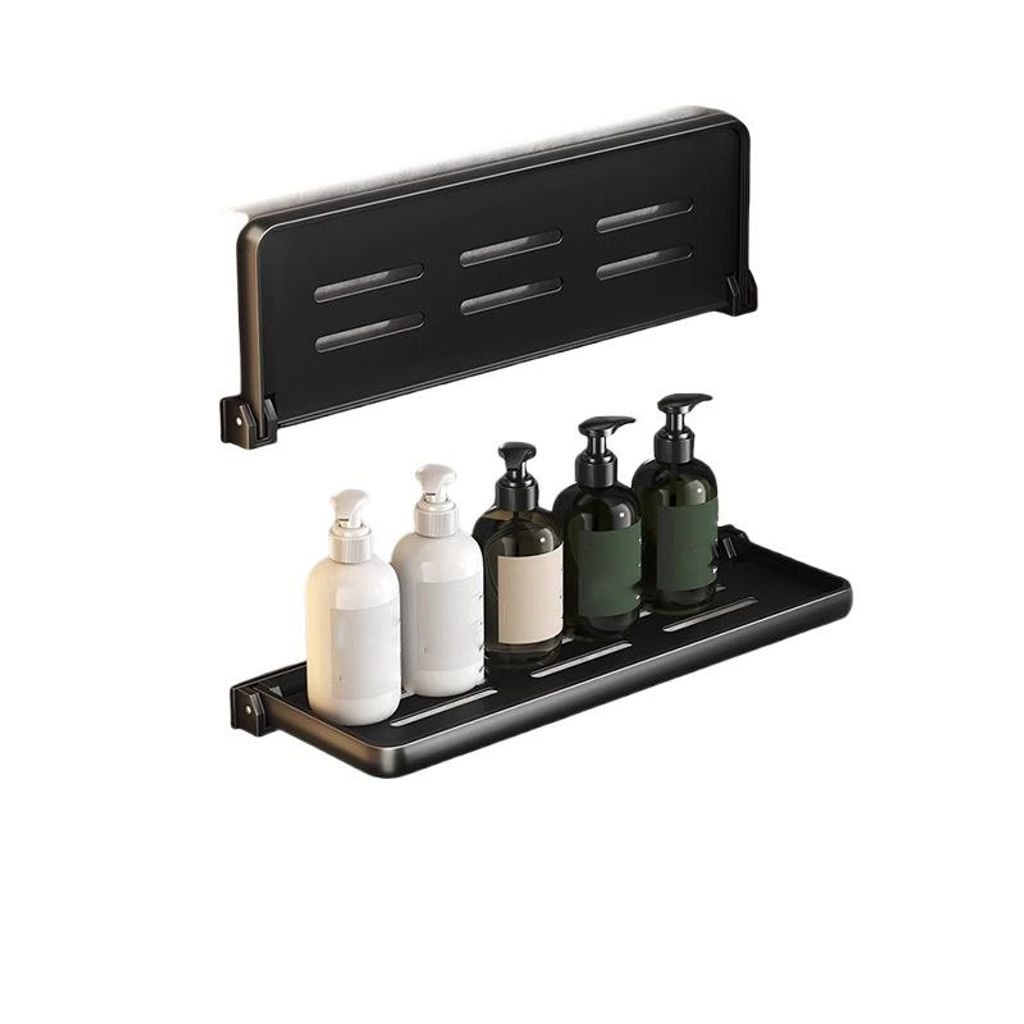 Klappbares Wandregal ohne Bohren – Aluminium Ablage, wasserfest, platzsparend, vielseitig, belastbar, doppelt, Schwarz, 40cm